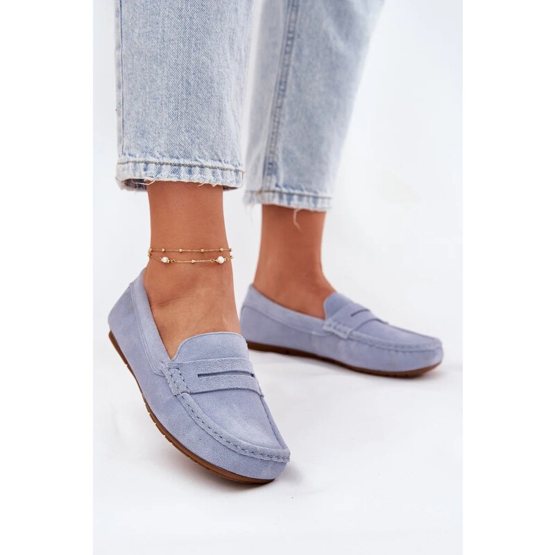 Big Star Shoes Dámské mokasíny z broušené kůže Big Star – modré
