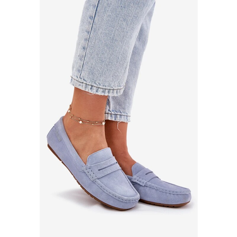 Big Star Shoes Dámské mokasíny z broušené kůže Big Star – modré