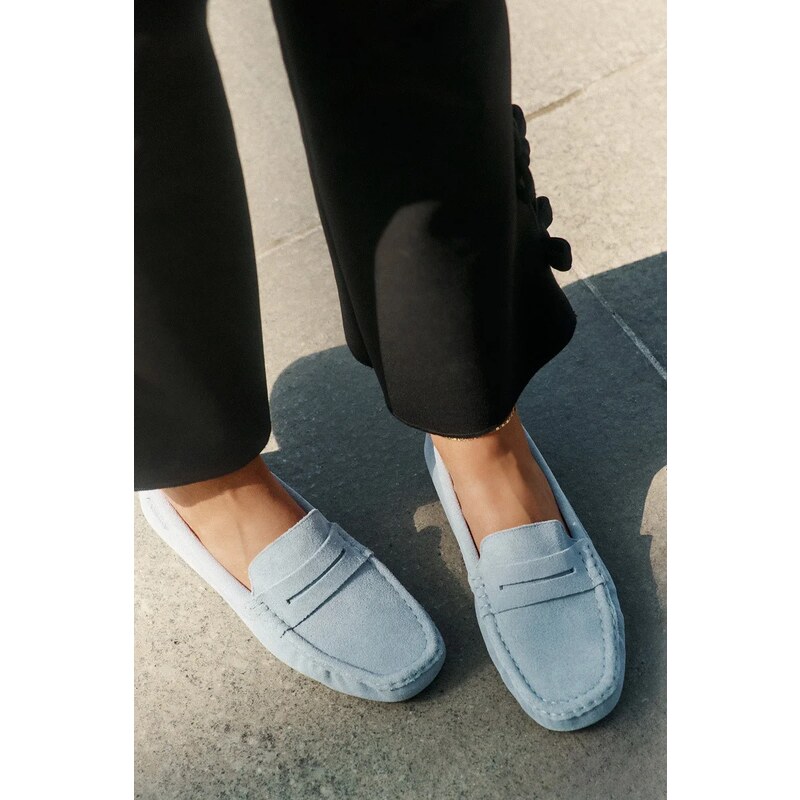 Big Star Shoes Dámské mokasíny z broušené kůže Big Star – modré