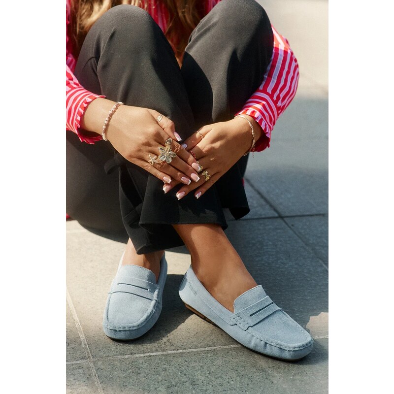 Big Star Shoes Dámské mokasíny z broušené kůže Big Star – modré