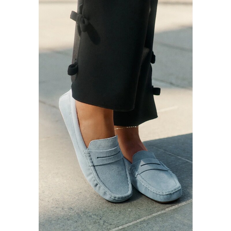 Big Star Shoes Dámské mokasíny z broušené kůže Big Star – modré