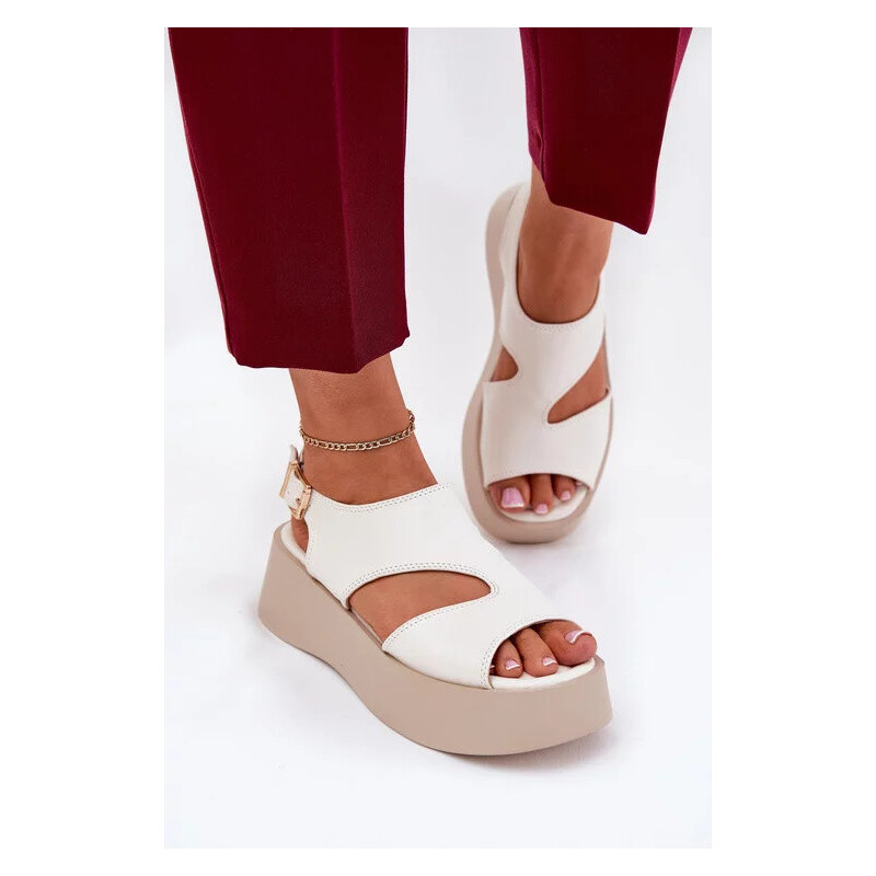 Inez Dámské sandály na platformě 5227 Ecru s béžovou - Ideal shoes 107552955