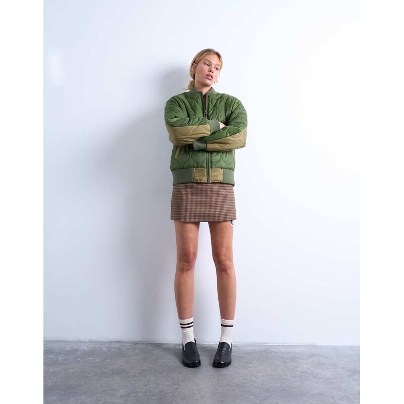 Topshop contrast liner bomber jacket in green 107556902