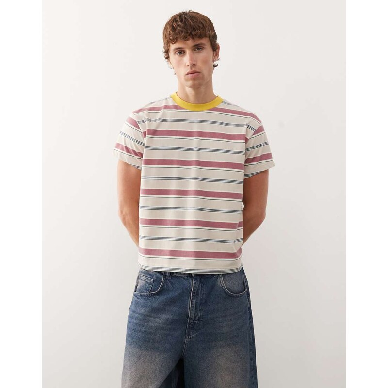 Reclaimed Vintage cropped boxy ringer t-shirt in mixed stripe