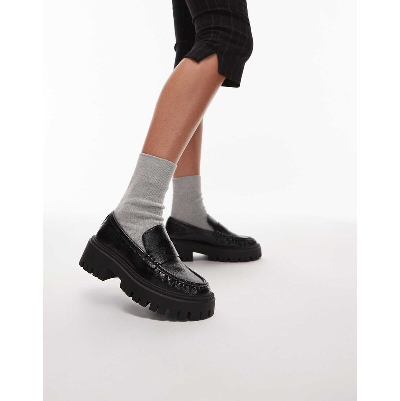Topshop Cecil chunky cleated sole loafer in black