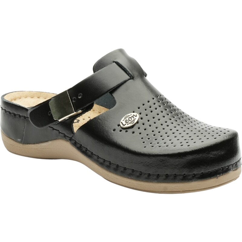 Leon BERKEMANN 01753-473 Dámské kožené žabky s podpatky Slip-on Brown 107831107