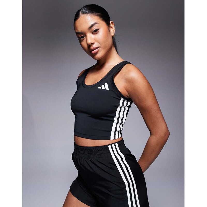 adidas performance adidas Training 3 stripe cropped tank top in black 107569996