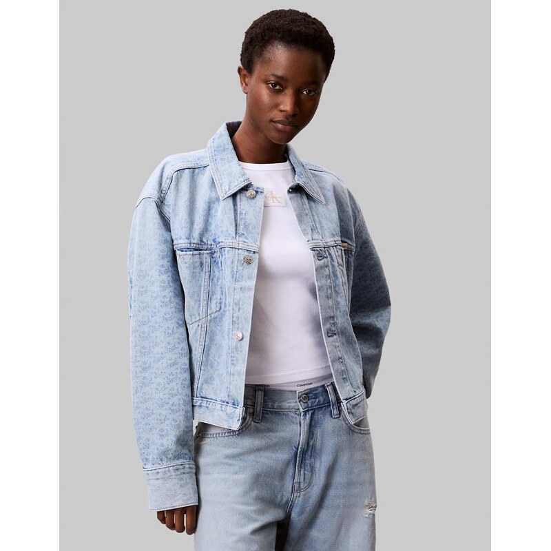 Calvin Klein Jeans monogram logo denim jacket in light blue wash