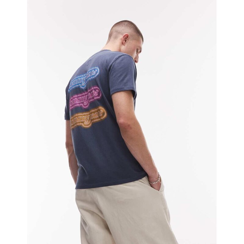 Tommy Jeans neon coney island back print t-shirt in navy