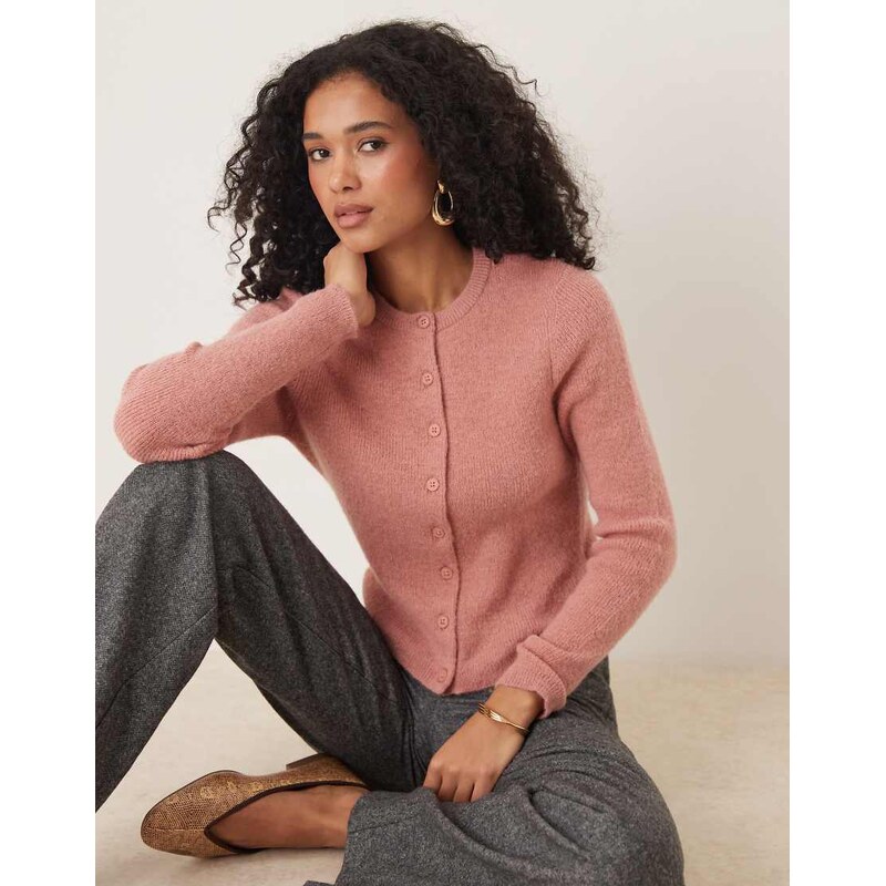 ASOS DESIGN crew neck micro cardigan in dusty pink