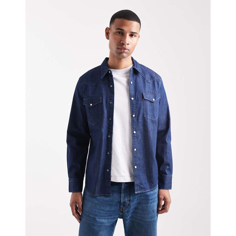 Levis barstow western standard fit denim shirt in dark wash-Navy