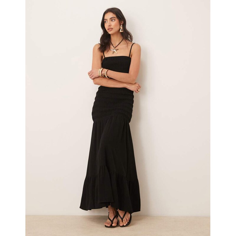 Pretty Lavish Nancy shirred maxi dress in black 114519407