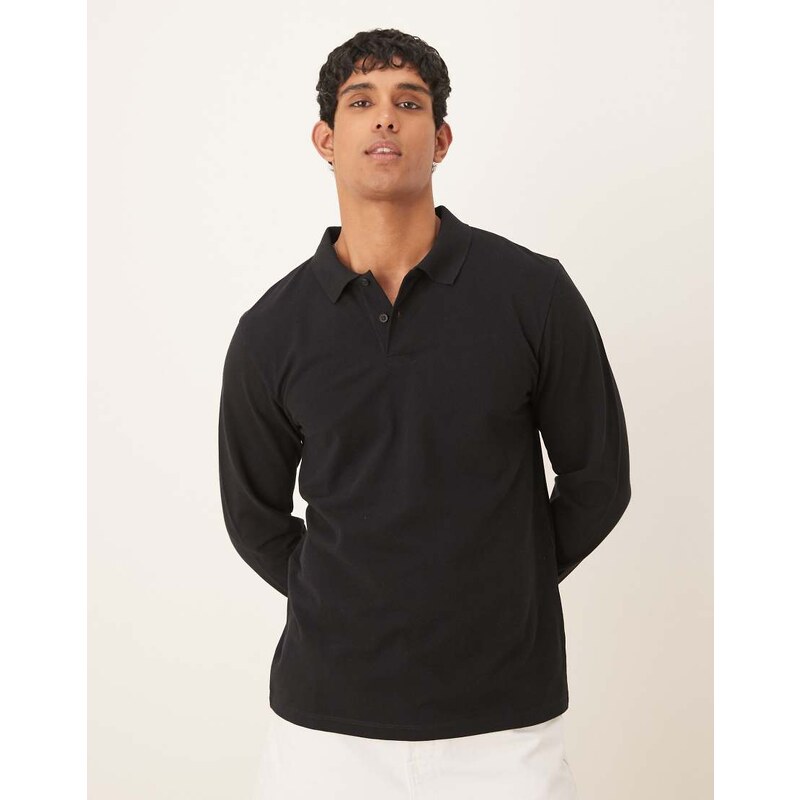 ASOS DESIGN Essentials regular fit long sleeve polo in black