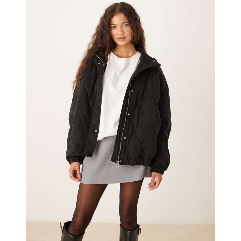 ASOS DESIGN quilted bomber with yoke detail in black-Grey