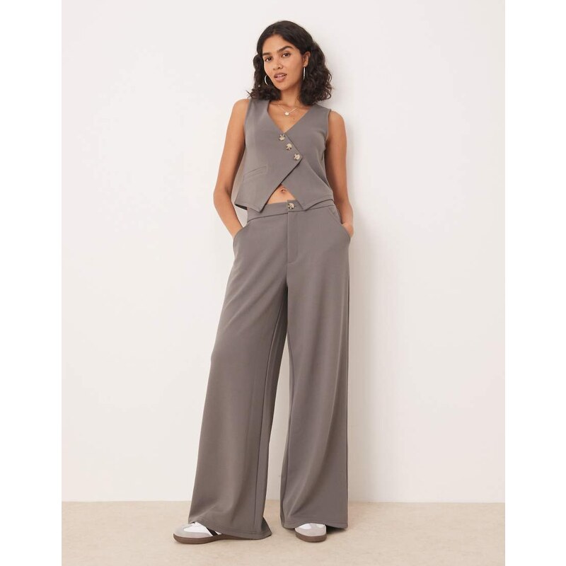 ASOS DESIGN co-ord jersey twill wide leg trouser in dark grey 107576867