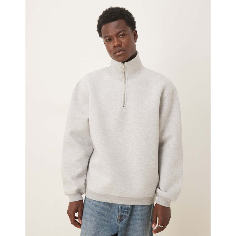 ASOS DESIGN heavyweight relaxed quarter zip funnel neck
