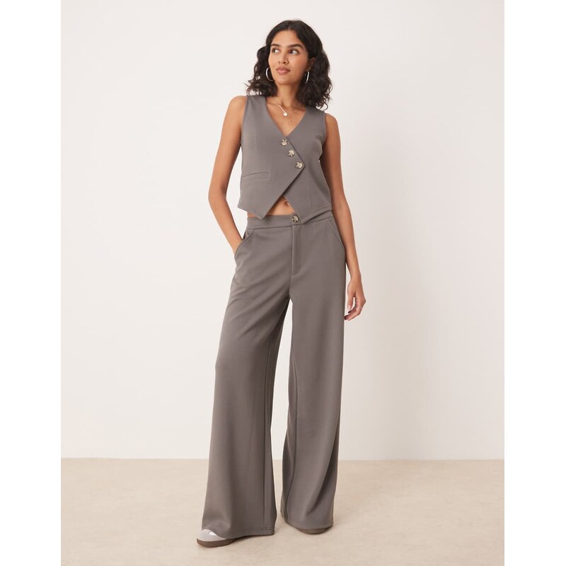 ASOS DESIGN co-ord jersey twill asymmetric waistcoat top in dark grey