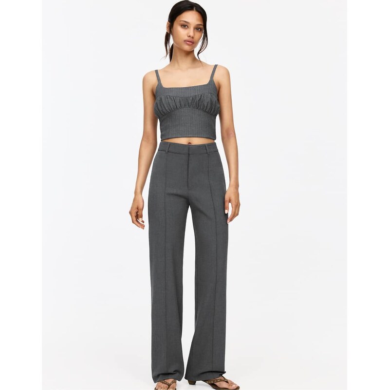 Pull&Bear smart trousers with seam detail in grey 107576932