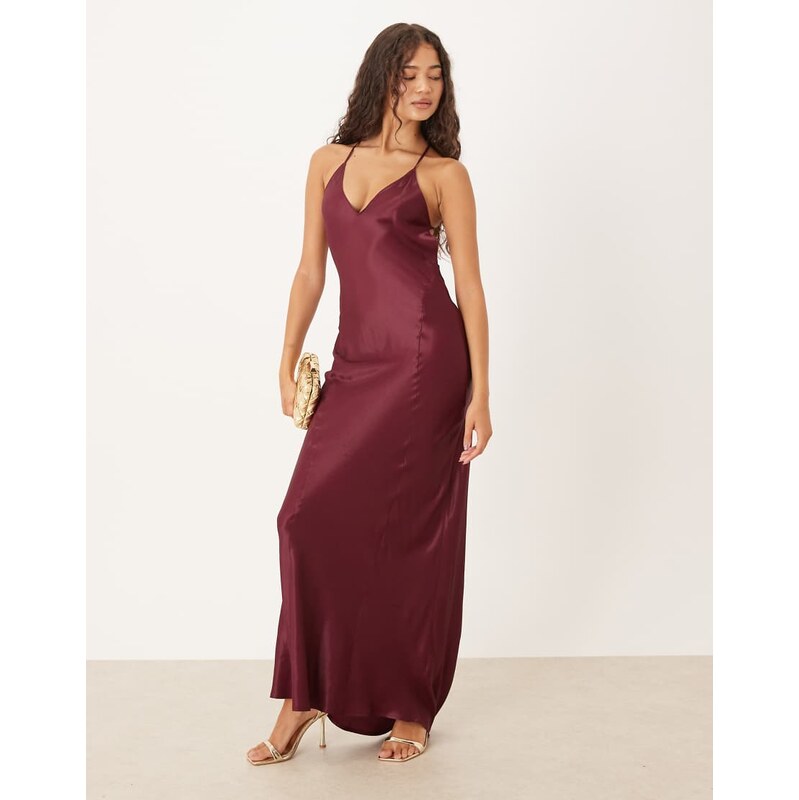 ASOS DESIGN satin seam detail maxi dress in plum-Purple