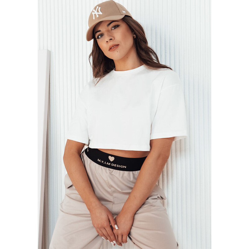 BASIC Smetanový dámský bavlněný crop top TABITT Smetanová 107584930
