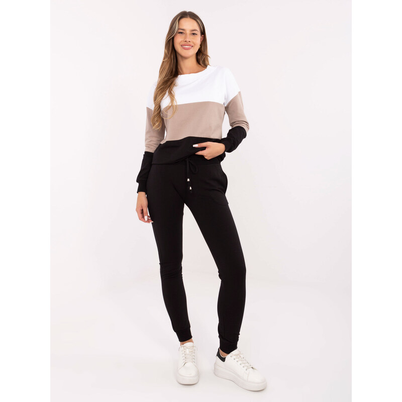 RUE PARIS Černá dámská tepláková souprava -black-beige 84023989
