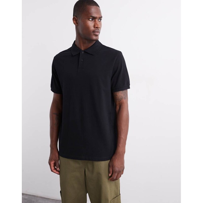 ASOS DESIGN Essentials regular fit polo in black pique