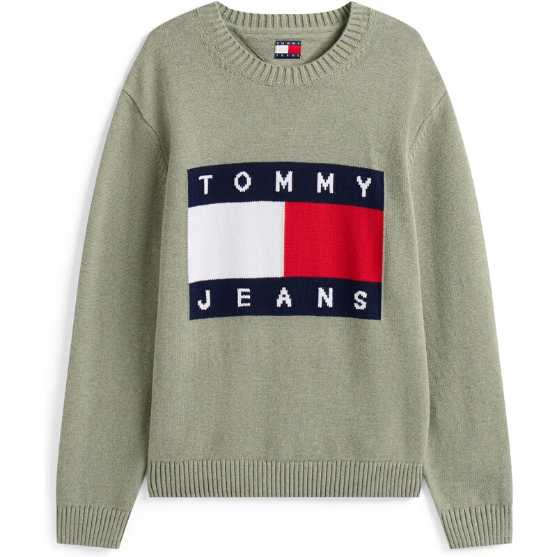 Tommy Jeans Svetr námořnická modř / pastelově zelená / červená /