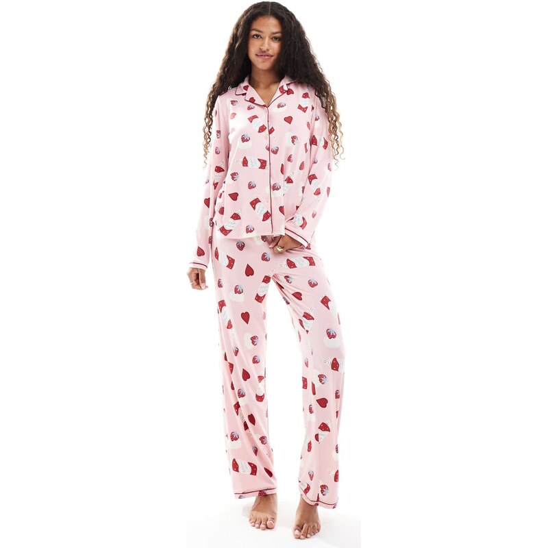 Urban Threads dessert print pyjama set in pink 107680881