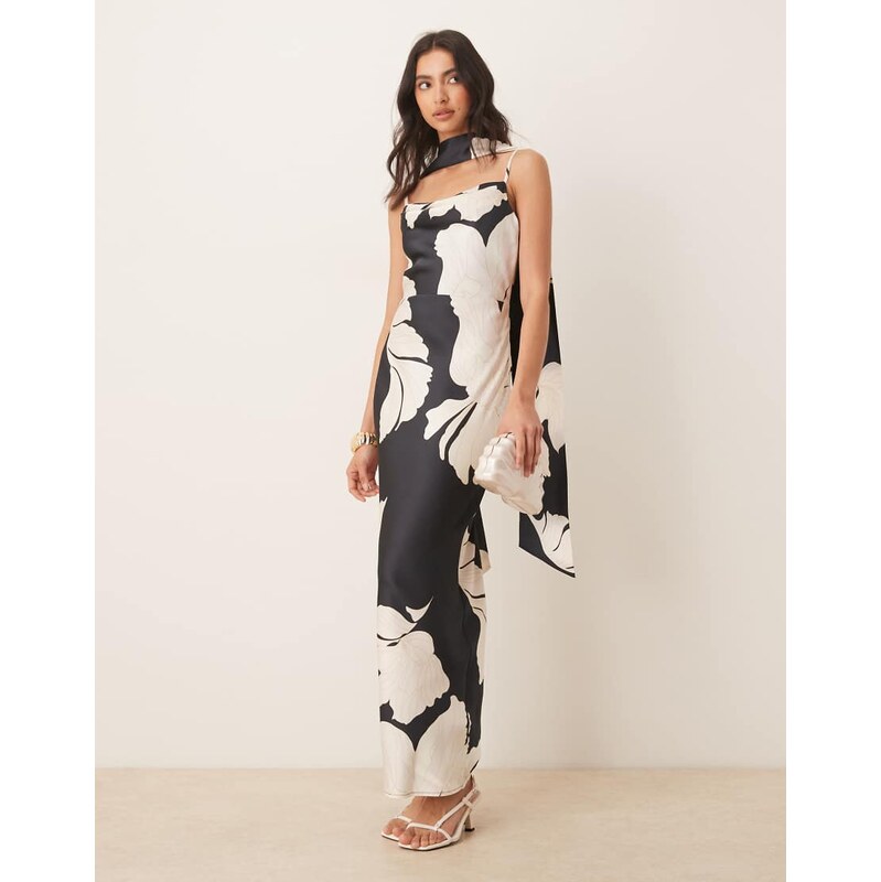 Pretty Lavish Keisha scarf maxi dress in largescale monochrome floral 113691277