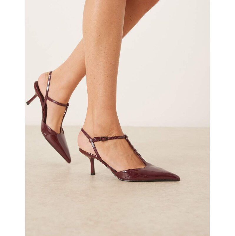 Glamorous slingback pointed heeled shoes in burgundy patent-Red