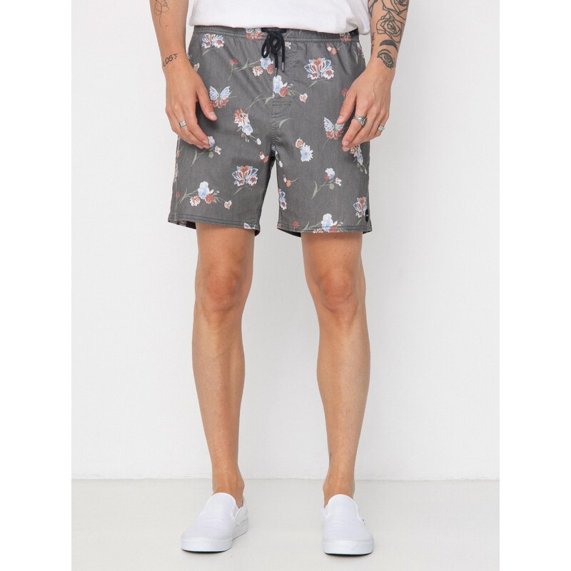 RVCA Barnes Elastic Short 17 (black floral print)šedá