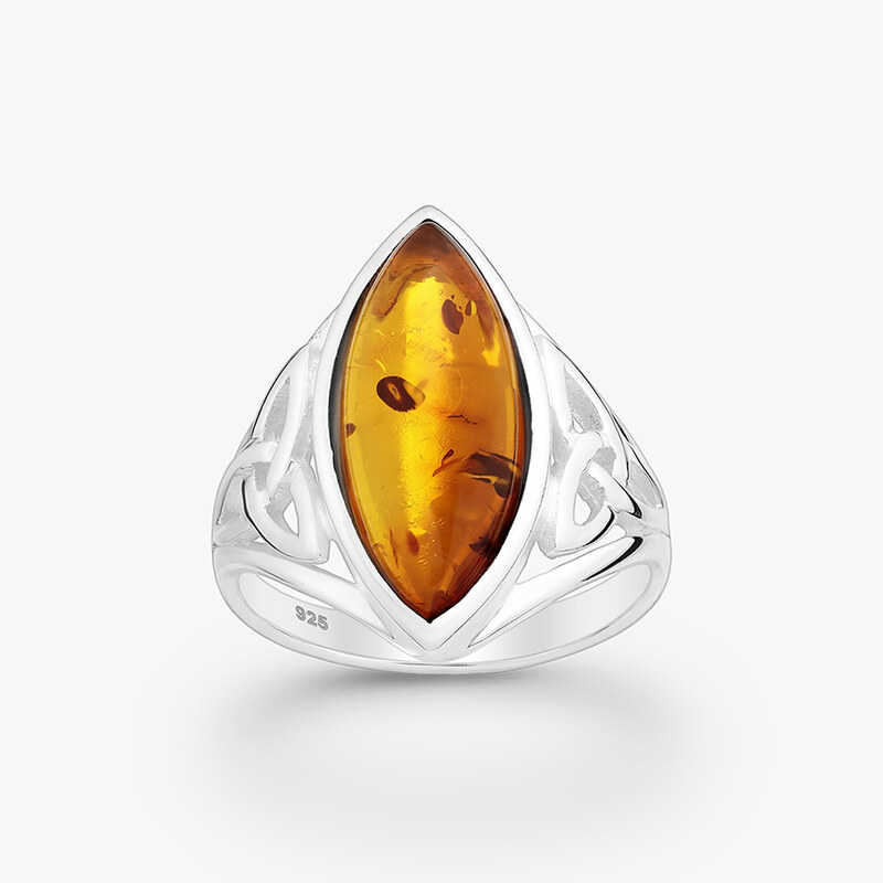 Estemia Stříbrný prsten s jantarem Triquetra - Ag925 107602644