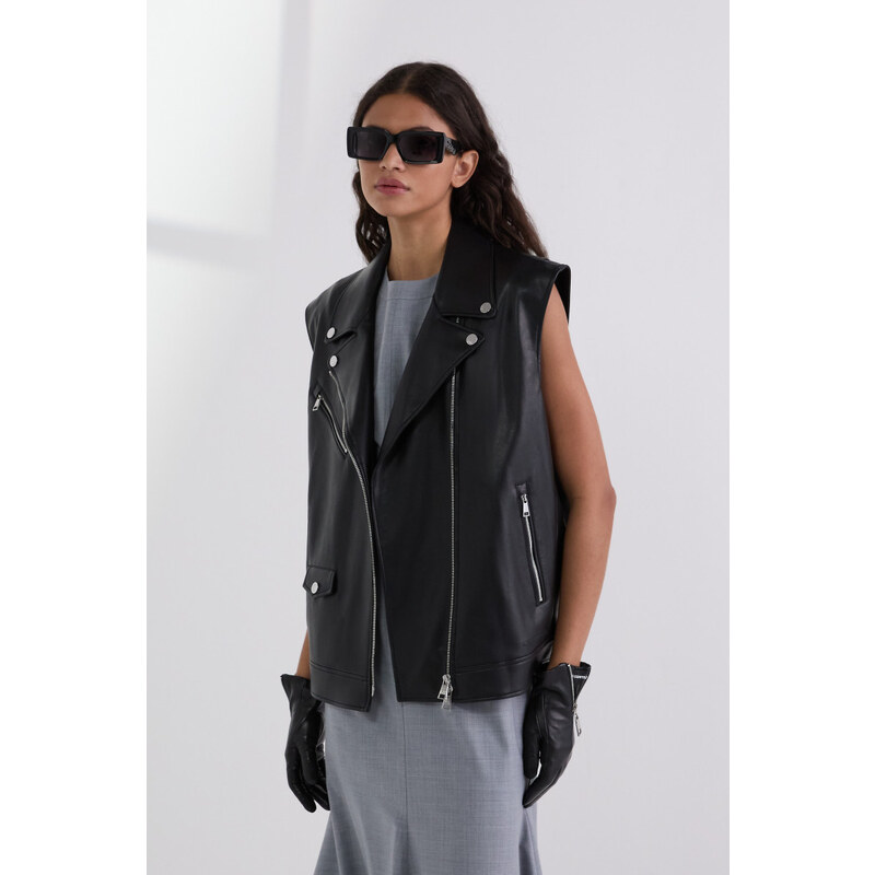 VESTA KARL LAGERFELD FAUX LEATHER BIKER GILET
