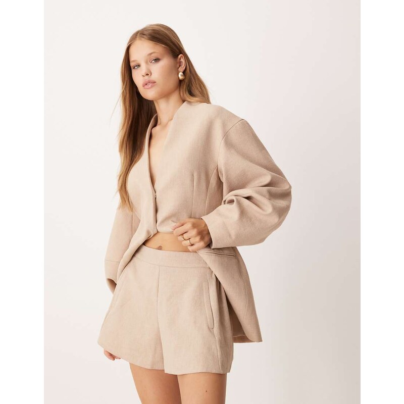 ASOS DESIGN tailored linen look shorts co-ord in brown