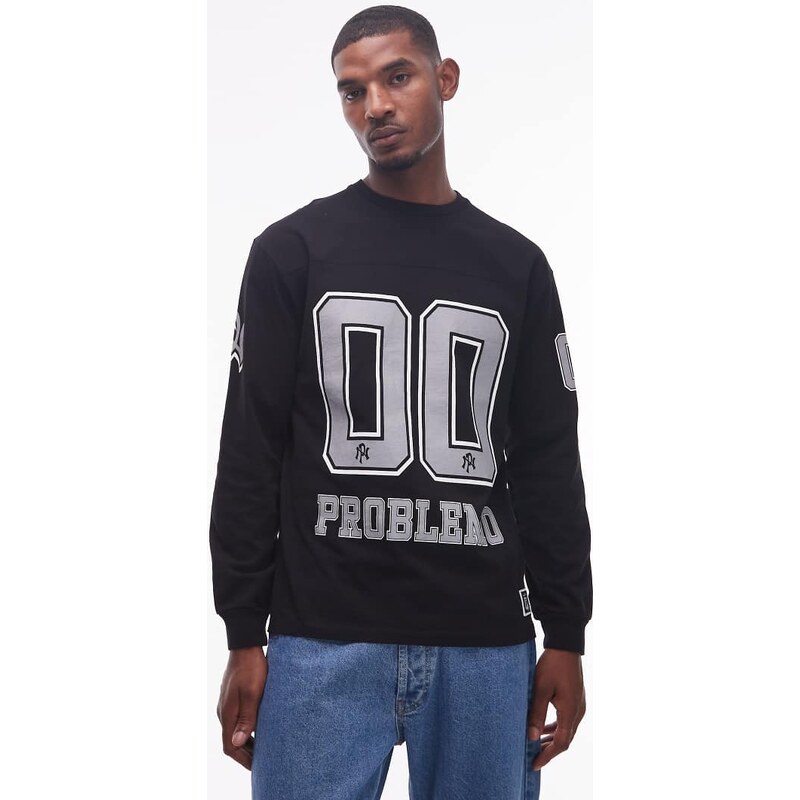 No Problemo long sleeve large motif cotton sports t-shirt in