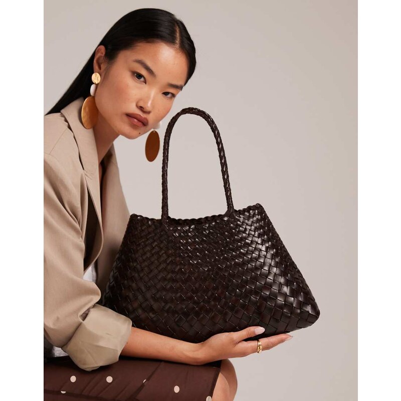 Dragon Diffusion Santa Croce big woven leather bag in dark brown