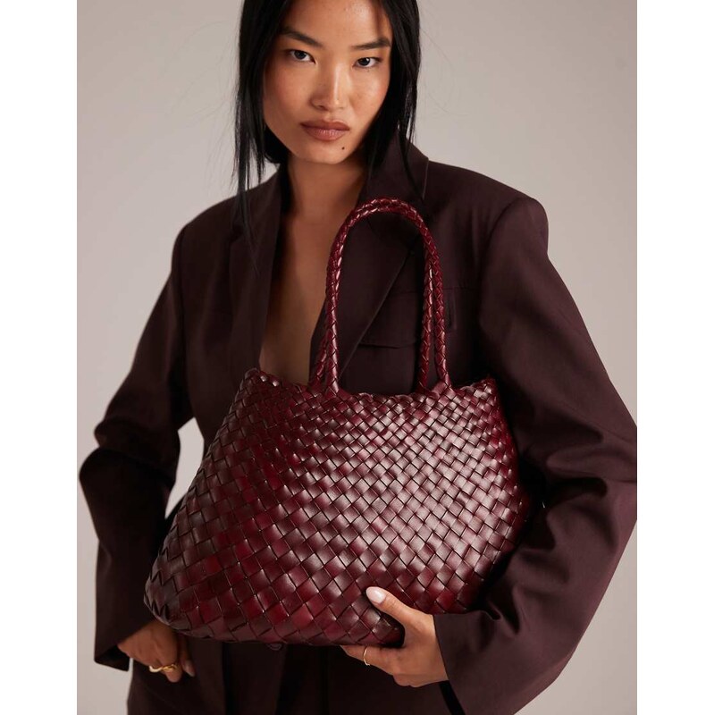 Dragon Diffusion Santa Croce big woven leather bag in burgundy-Red 107609237