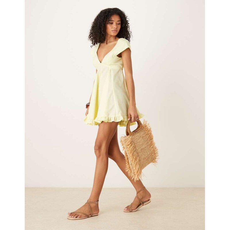 ASOS DESIGN cap sleeve sweetheart neckline skater frill mini