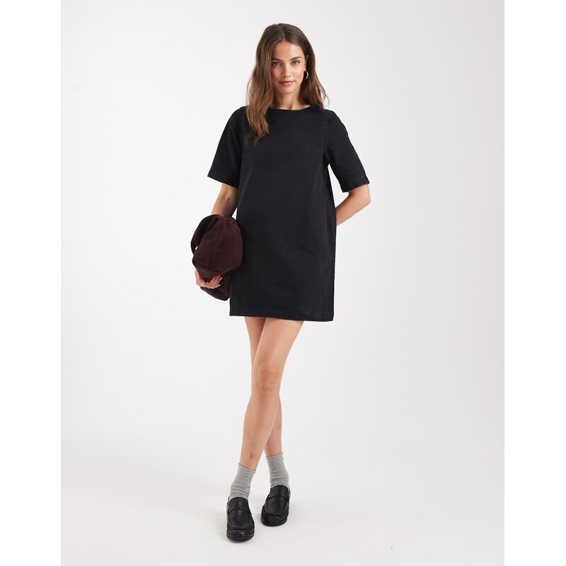 ASOS DESIGN denim t-shirt mini dress in washed black