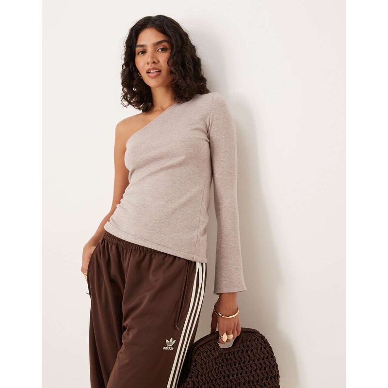 ASOS DESIGN knitted one shoulder top with runching in mocha