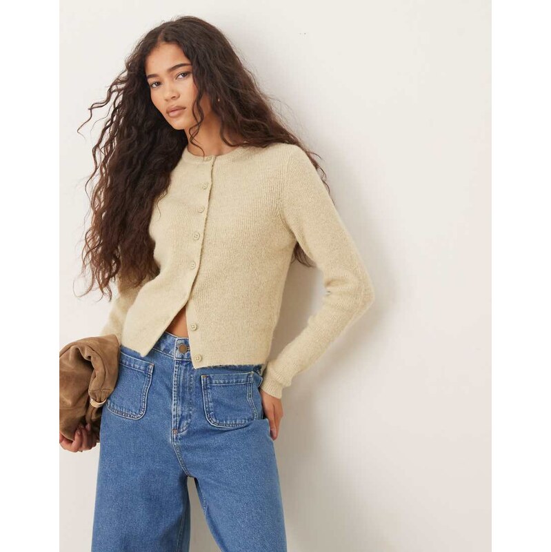 ASOS DESIGN crew neck micro cardigan in pistachio-Green 107610514