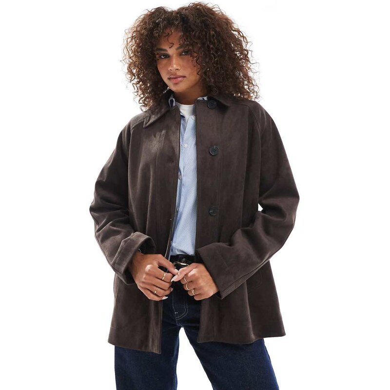 ASOS DESIGN faux suede car coat in mocha-Brown