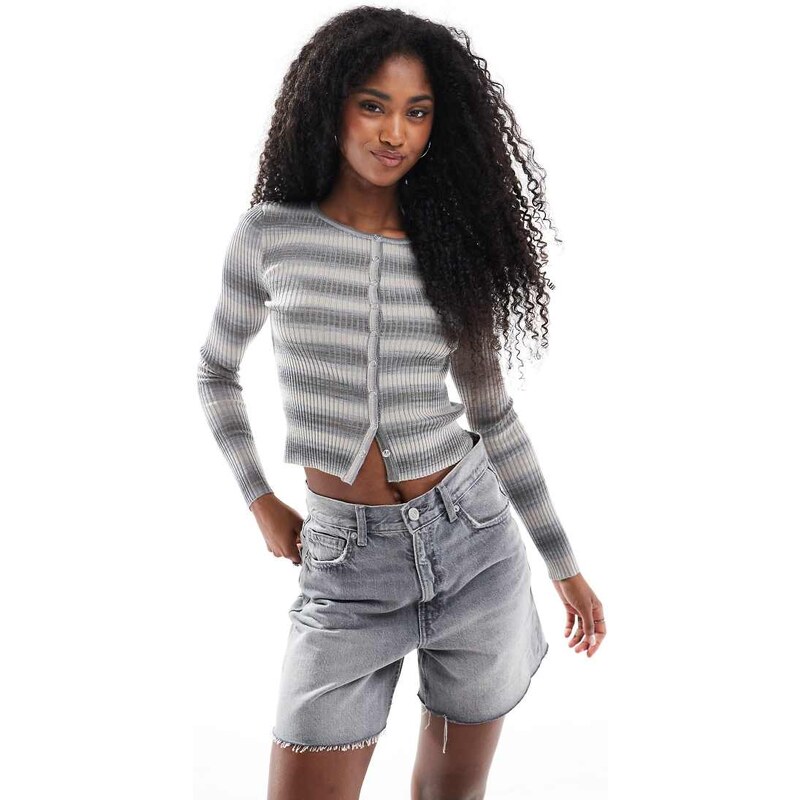 Cotton On everfine rib knit cardigan in grey spacedye