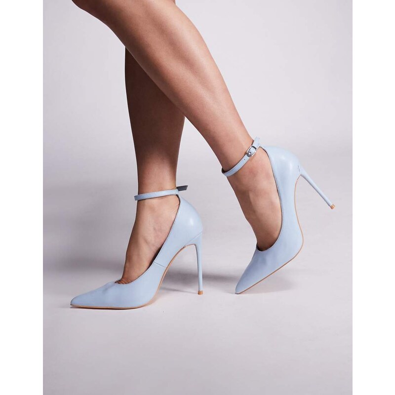 Public Desire Chantilly high heeled shoes with tie leg in baby blue 107610587