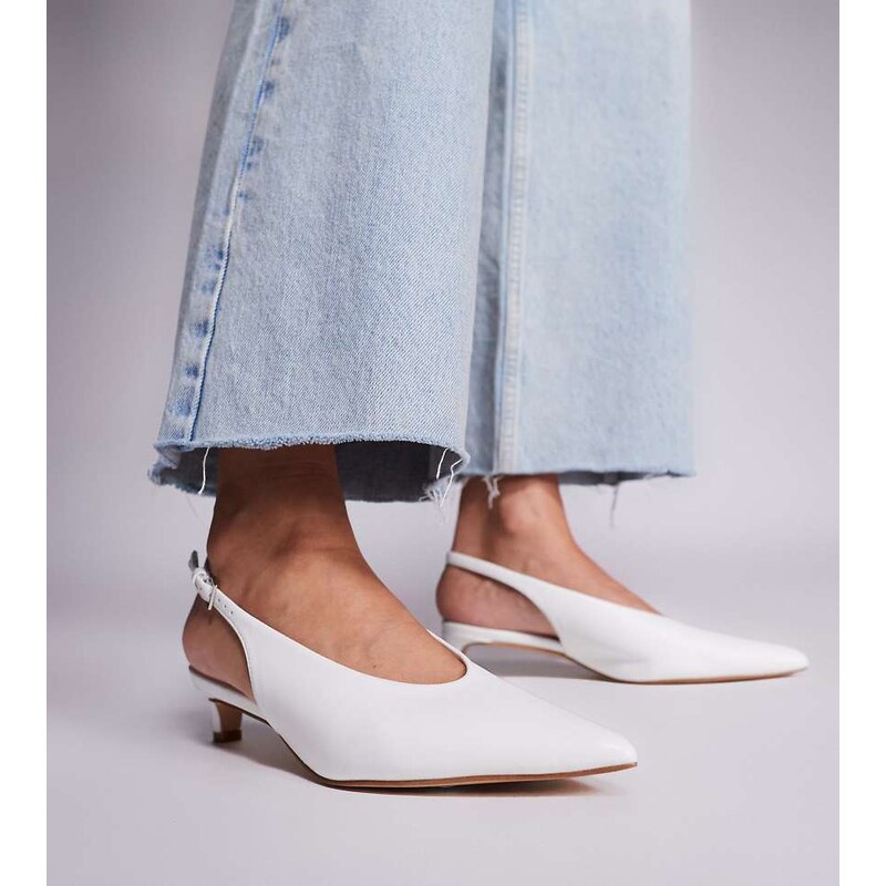Public Desire Wide Fit Saskia slingback kitten heel shoes in white 108172914