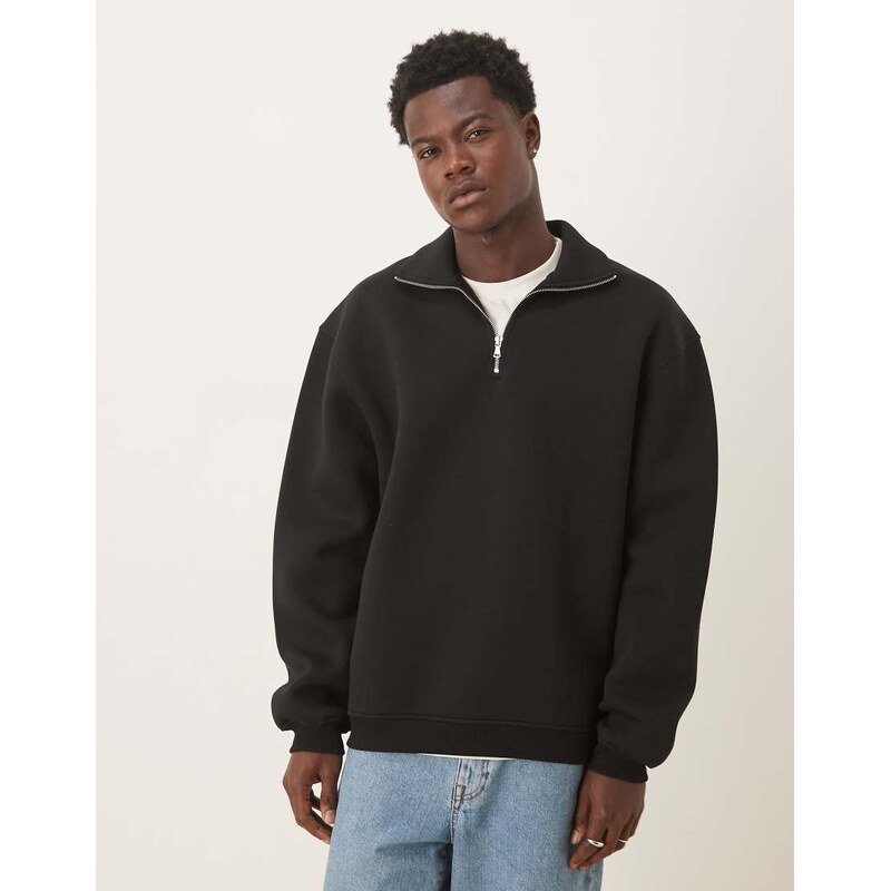 ASOS DESIGN heavyweight relaxed quarter zip funnel neck