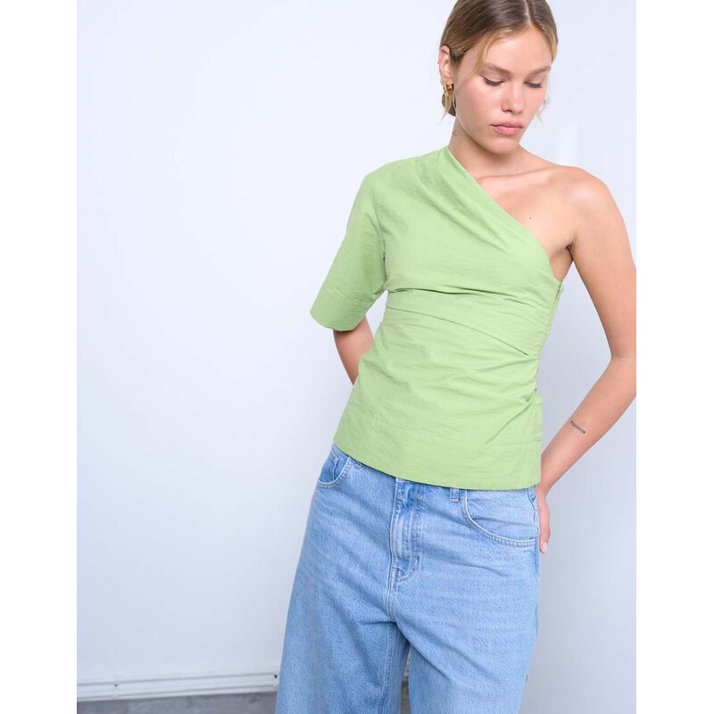 Topshop off shoulder drape neck in avocado green