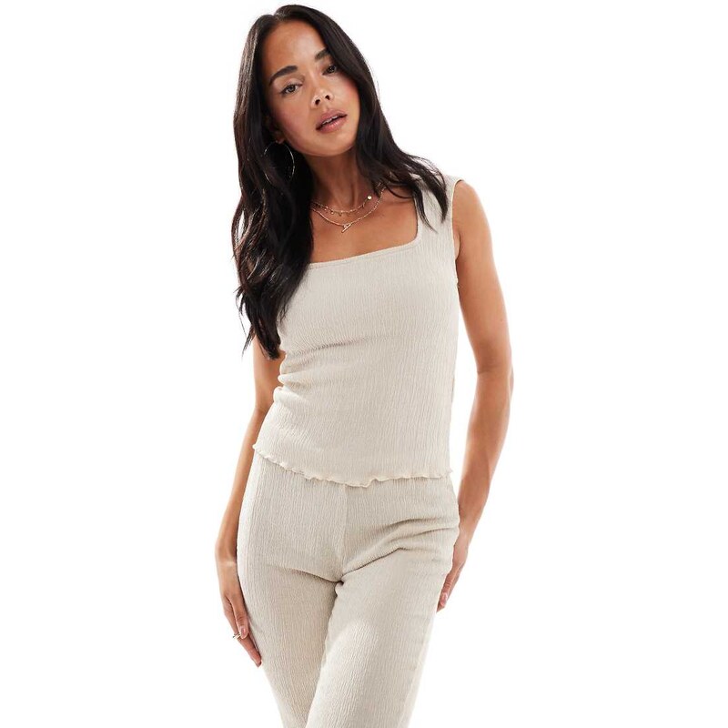 Vero Moda jersey textured square neck top co-ord in stone-Neutral 107610612