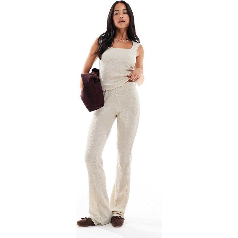 Vero Moda jersey textured flare trouser co-ord in stone-Neutral