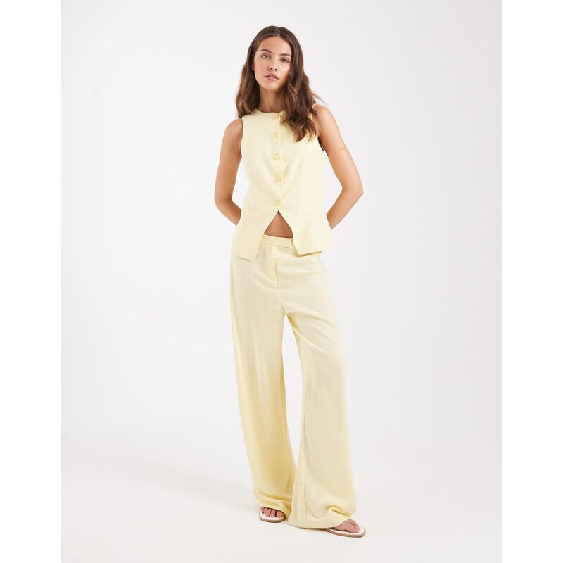 ASOS DESIGN linen blend trouser in buttermilk co ord-Yellow 115730567